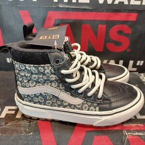 Vans Sk8 Hi MTE Kids Size 13.5 Black Leather Daisy Print Insulated Primaloft